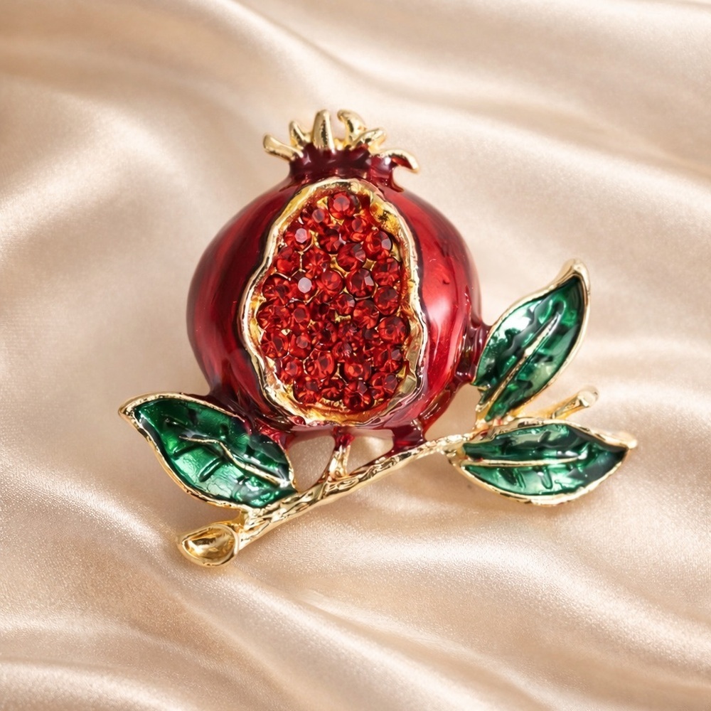 Red Pomegranate Gold Crystal Brooch